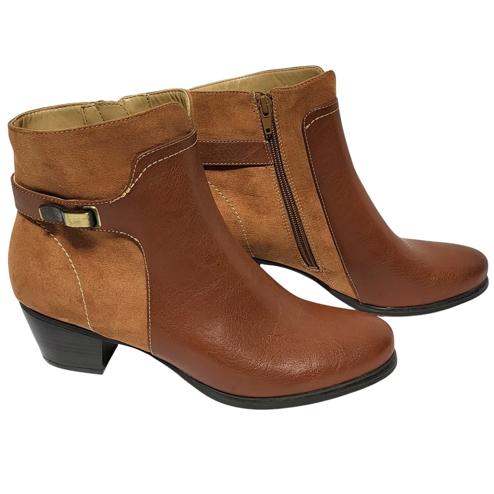 Naturalizer Klip Brown Mixed Media Ankle Boots Womens 8.5M Block Heel Zip Bootie